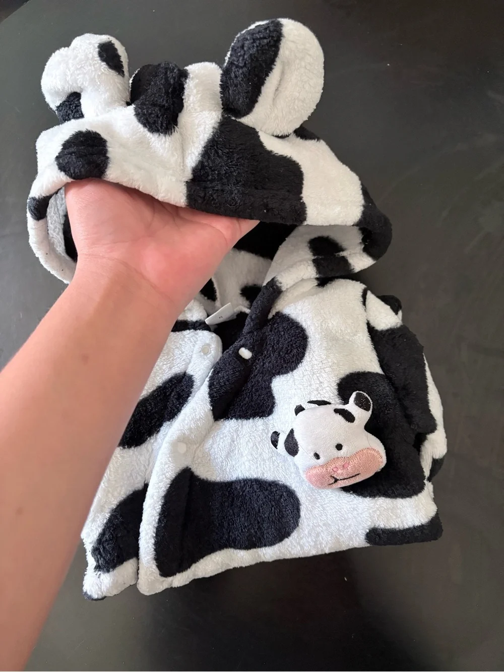 Cow Print Fuzzy Hooded One-Piece for Kids - Black & White